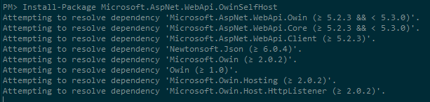 Package Manager console showing successful package installation